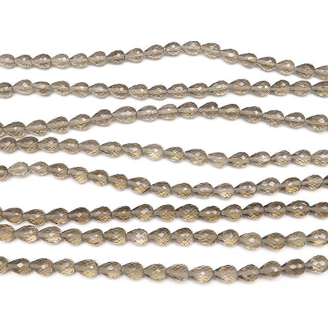 超高品質 ディープカラースモーキークォーツ ドロップカット スモーキークォーツ ドロップカット 5〜7mm［縦穴］【1連販売】 / 9-72