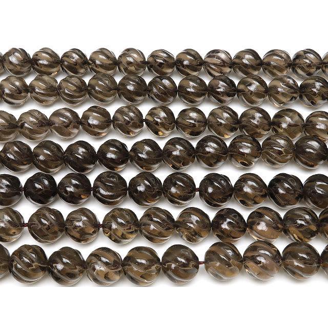 スモーキークォーツ[丸玉] スモーキークォーツ S字彫刻 丸玉 12mm【1連販売】 / 5-7 QQSM12S