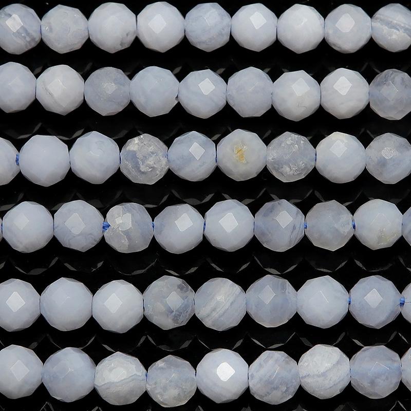 ブルーレースカルセドニー 32面カット 丸玉 4mm［プレミアムカット 