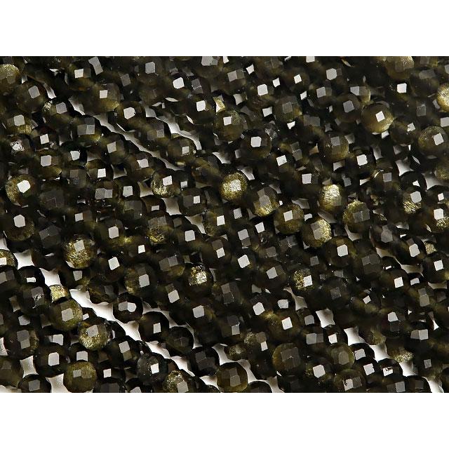 ゴールデンオブシディアン 面カット 丸玉 3mm［プレミアムカット］【1