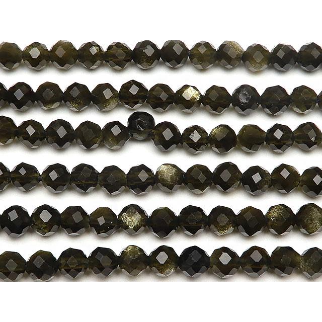 ゴールデンオブシディアン 面カット 丸玉 3mm［プレミアムカット］【1