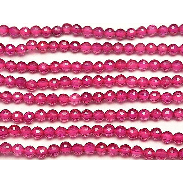 合成ルビー 面カット 丸玉 2mm［プレミアムカット］【1連販売】 / 7-6 