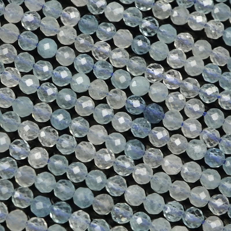 アクアマリン 面カット 丸玉 3mm［プレミアムカット］【1連販売】 / 7