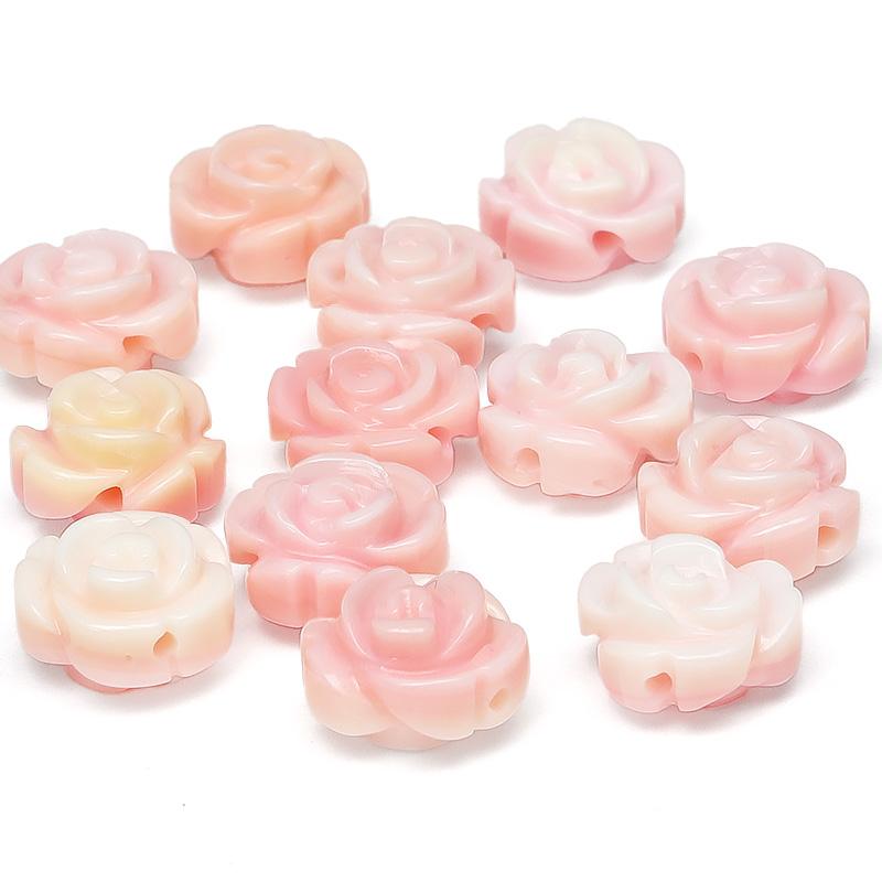 粒販売 バハマ産 クイーンコンクシェル ローズ（薔薇彫刻） 8×5mm【2粒