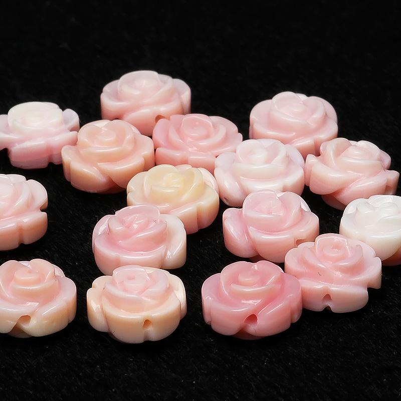 粒販売 バハマ産 クイーンコンクシェル ローズ（薔薇彫刻） 8×5mm【2粒