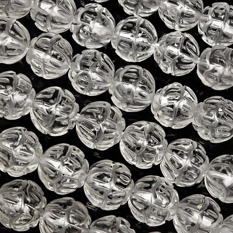 天然水晶 クリスタルクォーツ 蓮彫刻 丸玉 8mm【1連販売】 / 2-29