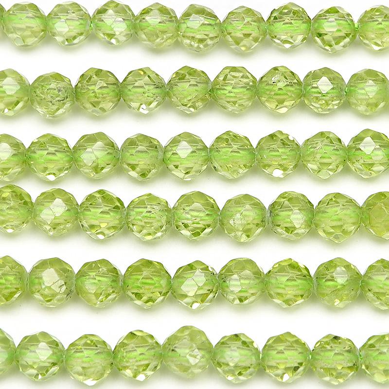 ペリドット 32面カット 丸玉 4mm［プレミアムカット］【1連販売】 / 6-9 PE4MC｜colorfulbeads｜02