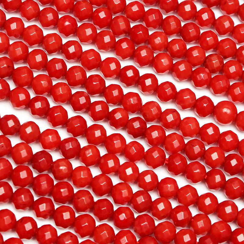 レッドコーラル（赤珊瑚） 面カット 丸玉 3mm［プレミアムカット］【1