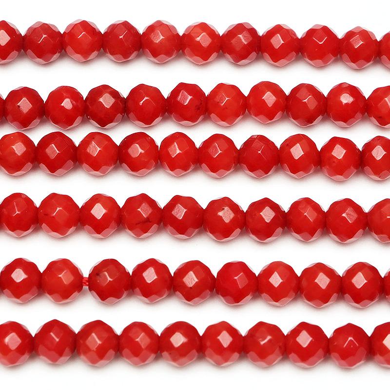 レッドコーラル（赤珊瑚） 面カット 丸玉 3mm［プレミアムカット］【1