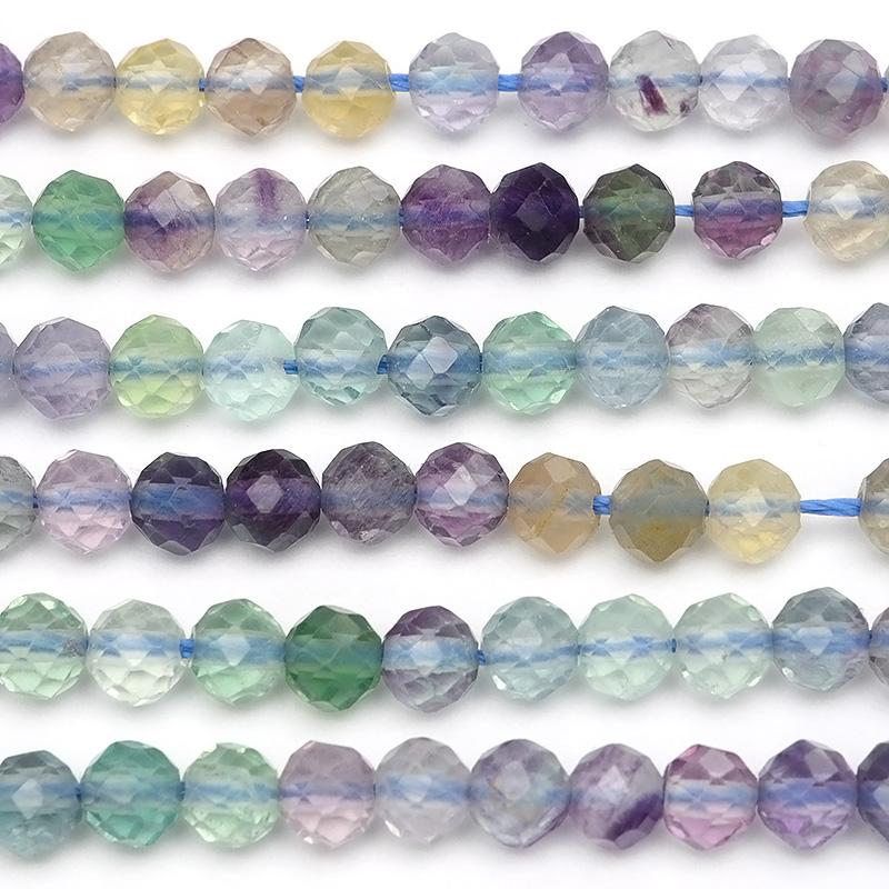 マルチカラーフローライト 32面カット 丸玉 4mm［プレミアムカット
