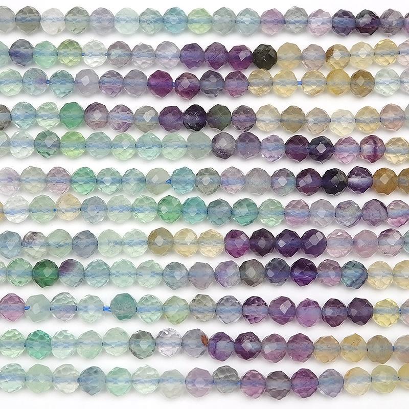 マルチカラーフローライト 32面カット 丸玉 4mm［プレミアムカット
