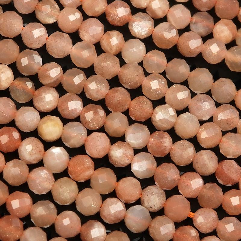 オレンジムーンストーン 32面カット 丸玉 4mm［プレミアムカット］【1 