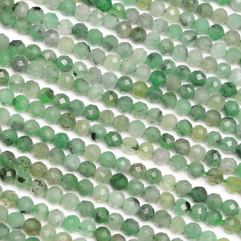 エメラルド 面カット 丸玉 2mm［プレミアムカット］【1連販売】 / 7-4 