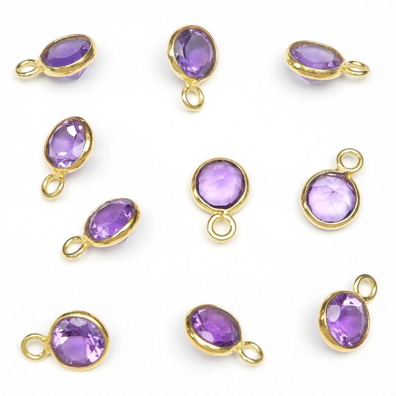 アメジスト コインファセットカット チャーム 6mm［18KGP］【1コ販売