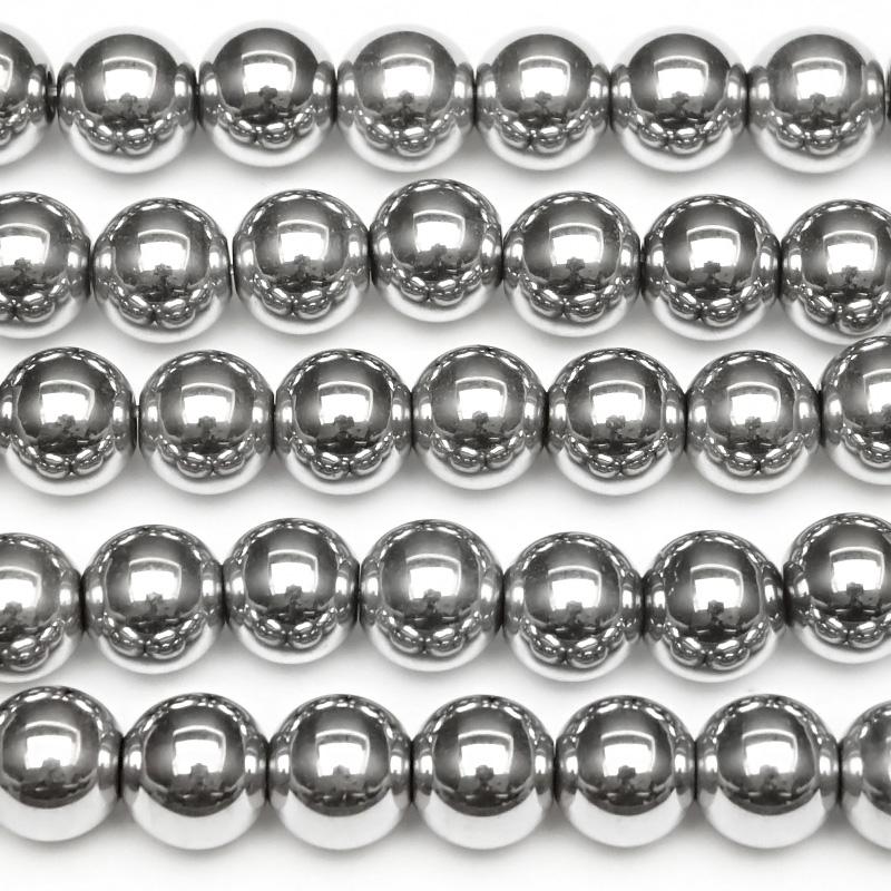 ヘマタイト シルバーメッキコーティング 丸玉 6mm【1連販売】 / 3-21