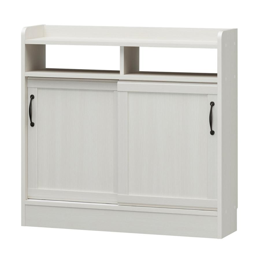 白井産業 薄型キャビネット 幅89.9cm カウンター下収納 引戸 フレンチ