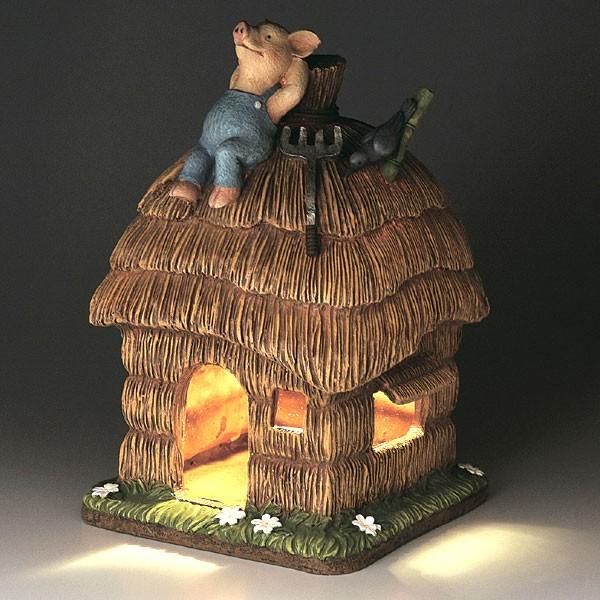 ガーデンオーナメント ソーラーライト 3匹のこぶた わらの家