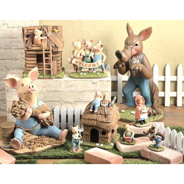 ガーデンオーナメント ソーラーライト 3匹のこぶた レンガの家