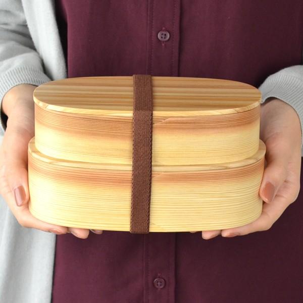 お弁当箱 わっぱ弁当 二段 1020ml バンド付 木製 （ 曲げわっぱ 大容量