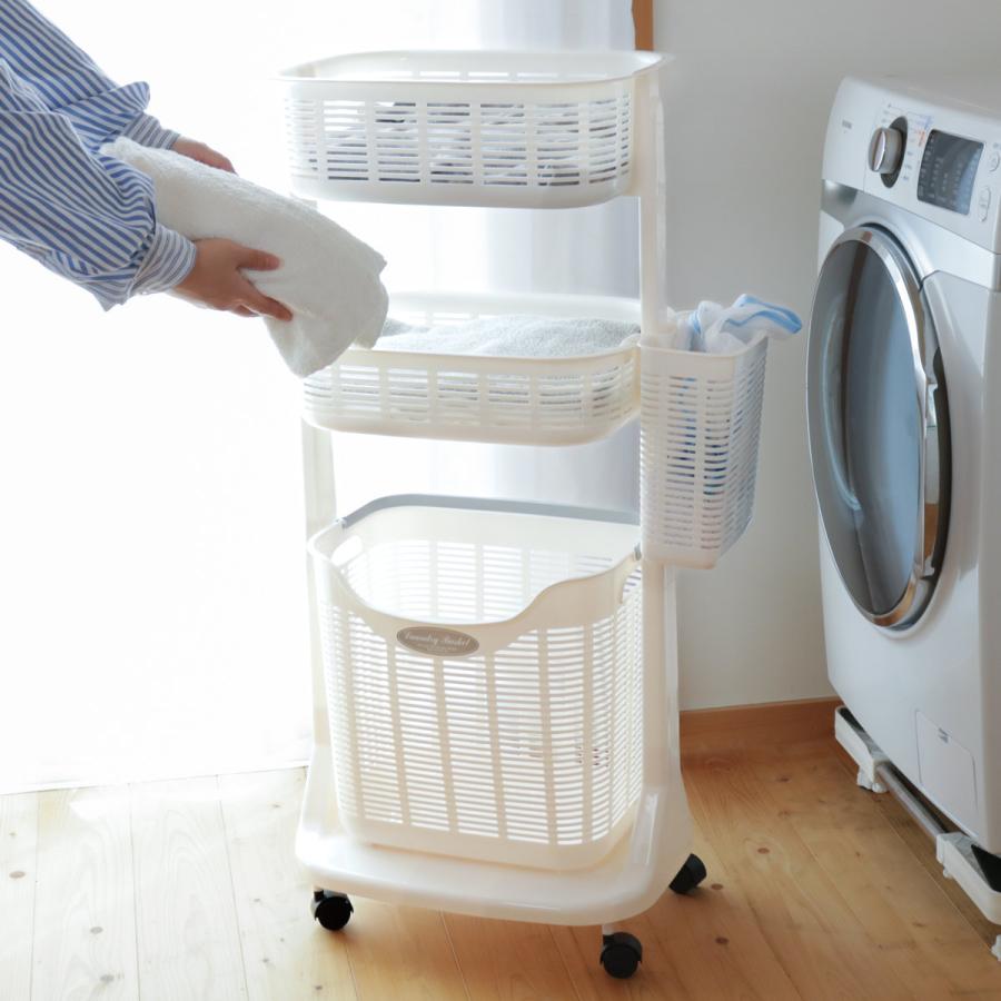 サンコープラスチック ランドリーバスケット ポケット付き 3段 洗濯