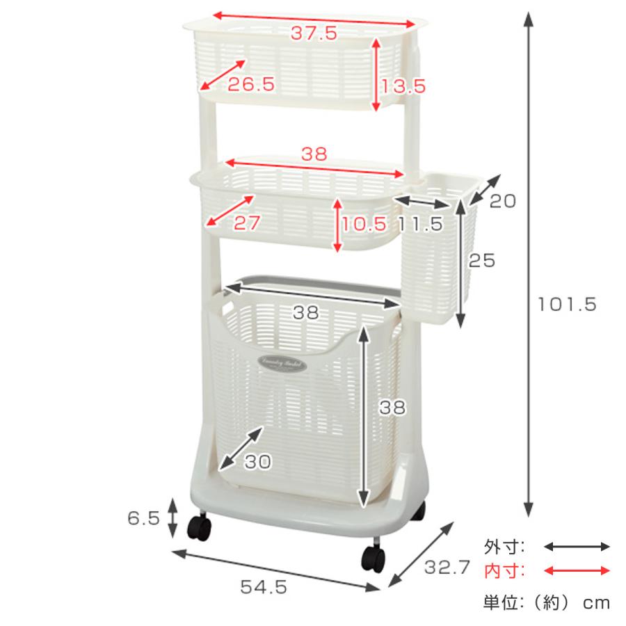 サンコープラスチック ランドリーバスケット ポケット付き 3段