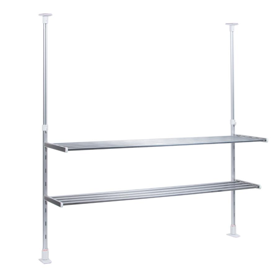 ステンレス 突っ張り水切りラック 収納ラック つっぱり棚 2段 幅90cm （ シンク上 ステンレス 水切り