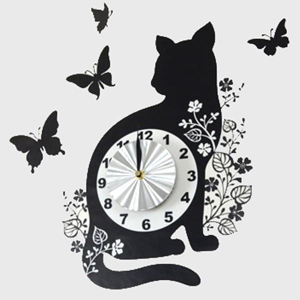 ウォールクロックステッカー　ウォールステッカー　時計　猫　バタフライ　Wall Clock Sticker （ ウォールクロック キャット ステッカー ）｜colorfulbox