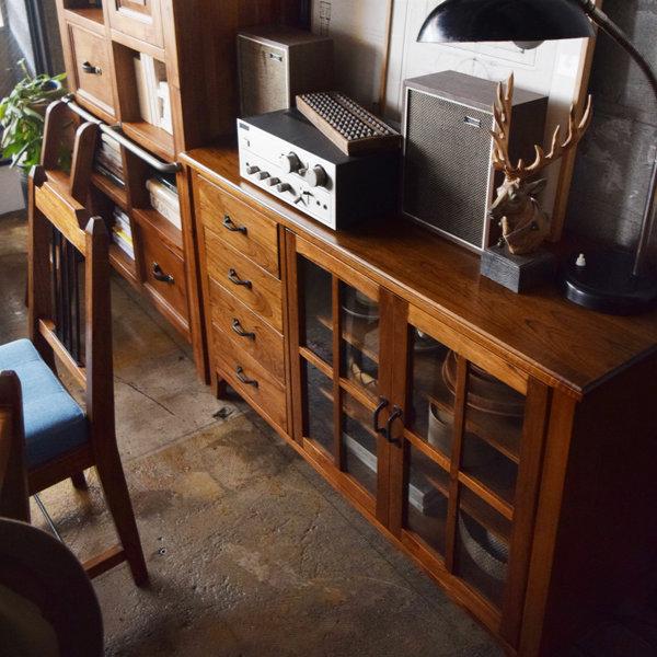 キャビネット サイドボード 天然木 レトロ調 引出し付 Timber 幅