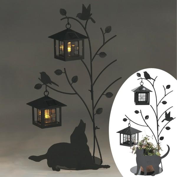 シルエットソーラー　Tree＆Dog　Tree＆Cat　2灯 （ ガーデンライト ソーラー 屋外 犬 ドッグ DOG 猫 ねこ CAT エクステリア 園芸 セトクラフト 電池交換式 ）