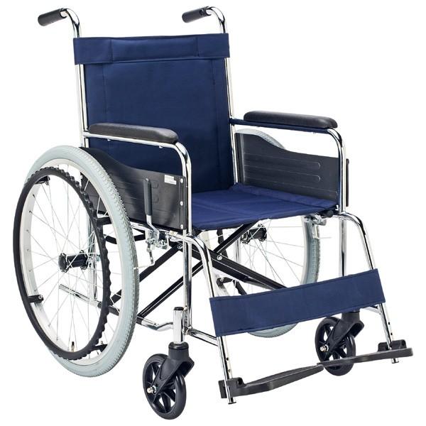車イス 車いす スチール製 自走式 背固定 紺（ナイロンシート） 座面幅42cm