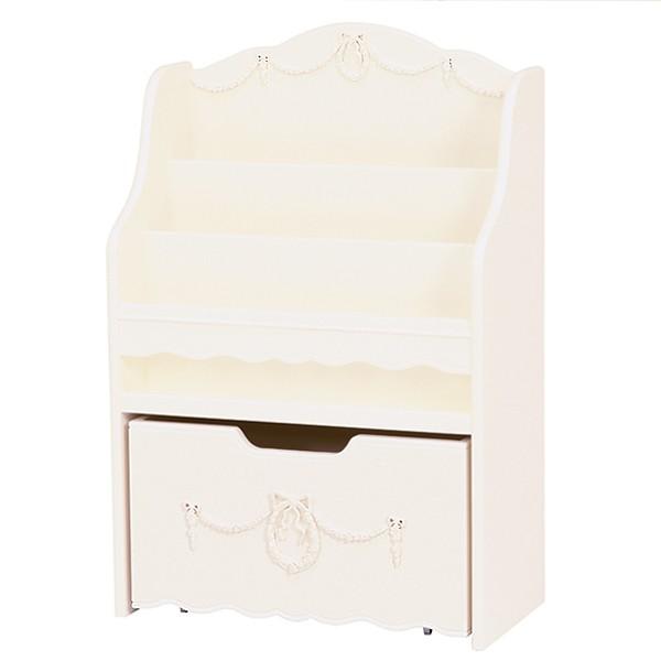 絵本ラック 本棚 収納ボックス付 姫系 ロマンチック 幅60cm マガジンラック 絵本ラック 本棚 絵本 マガジンラック 収納