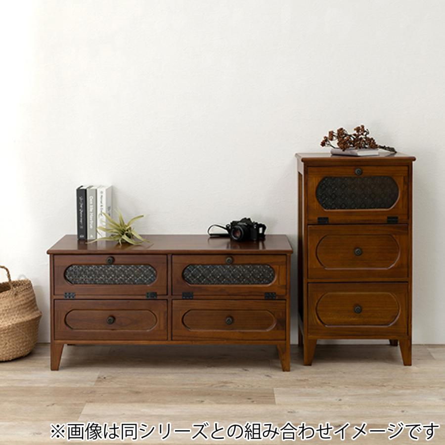 チェスト 2段 ガラス開き戸付 桐製 ビンテージ調 幅42cm （ 収納棚 