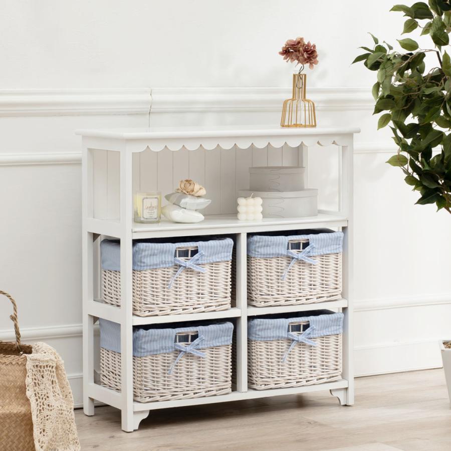 カントリー調 ホワイト ラック 引き出し HAGiHARA（萩原） オープンラック 3段 編みカゴ 引出し4杯 姫系