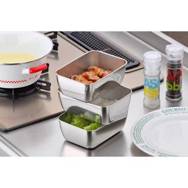 ステンレス製　角バット３個セット 角バット スタッキングミニ角バット 3個組 ステンレス製 日本製