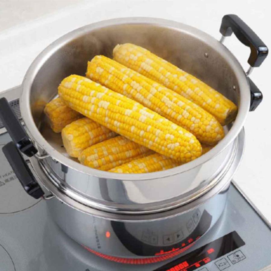 ヨシカワ 両手鍋 28cm IH対応 2段蒸し器付き ステンレス製 日本製