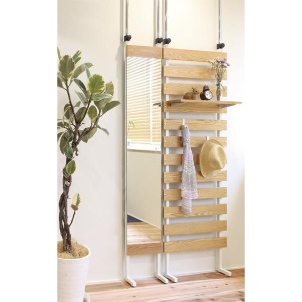 突っ張り ミラー ウォールミラー 幅30cm （ つっぱり ラック 壁面 全身