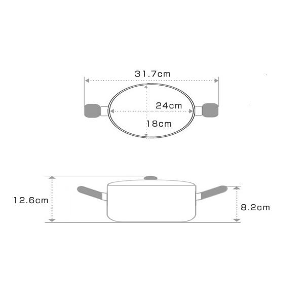 両手鍋 オーバルポット アクーパ 18×24cm IH対応 （ ガス火対応