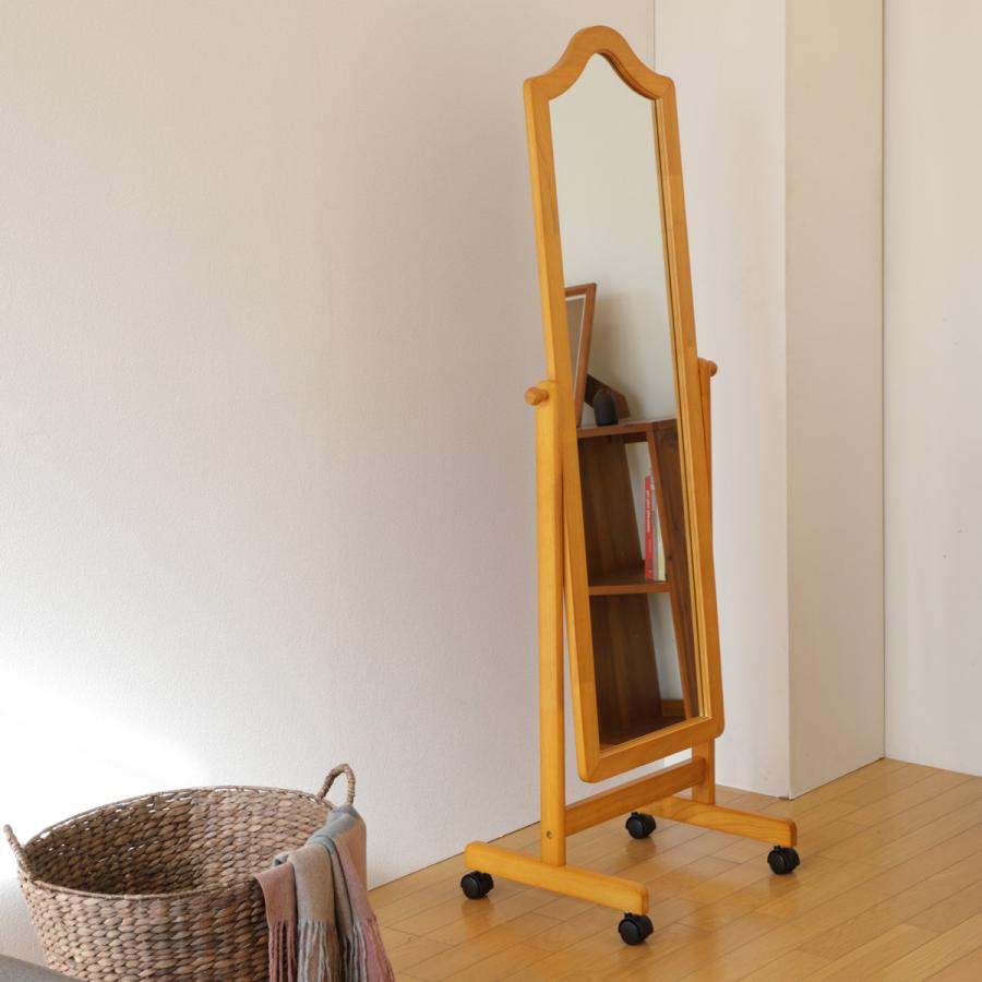 木製スタンドミラー キャスター付き 弘益 スタンドミラー 姿見 木製 約幅50cm （ ミラー 全身鏡 鏡 かがみ