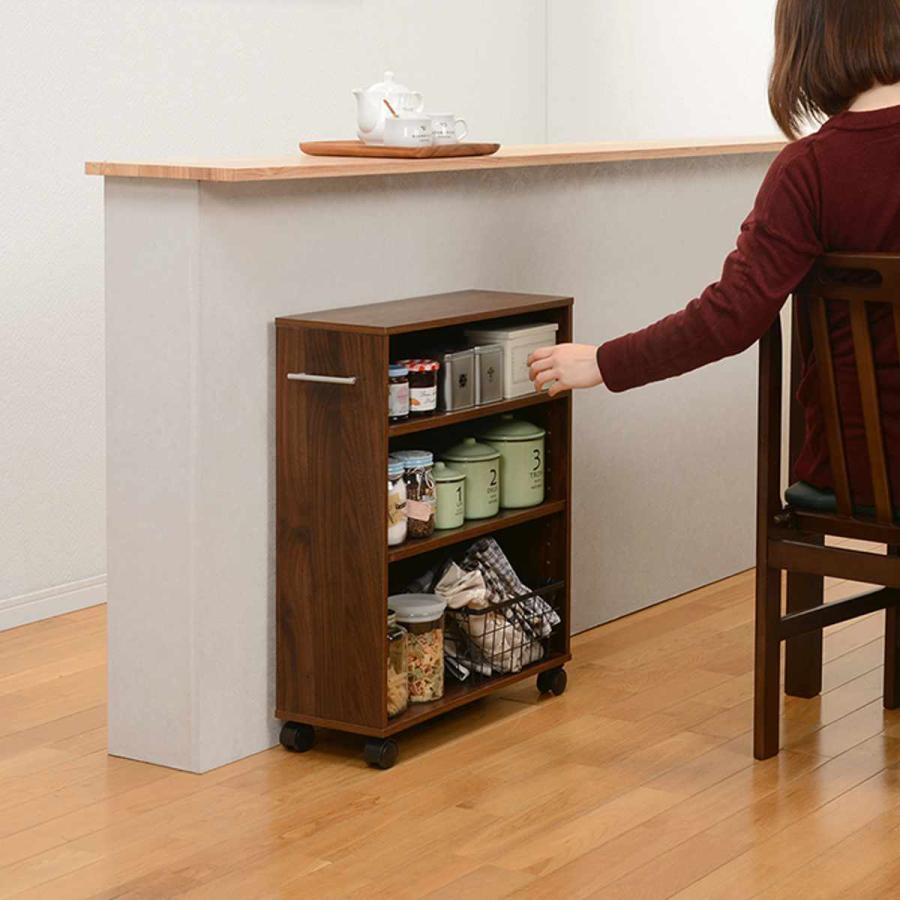 すきま収納ラック 幅16cm キャスター付 可動棚 3段 （ マガジンラック