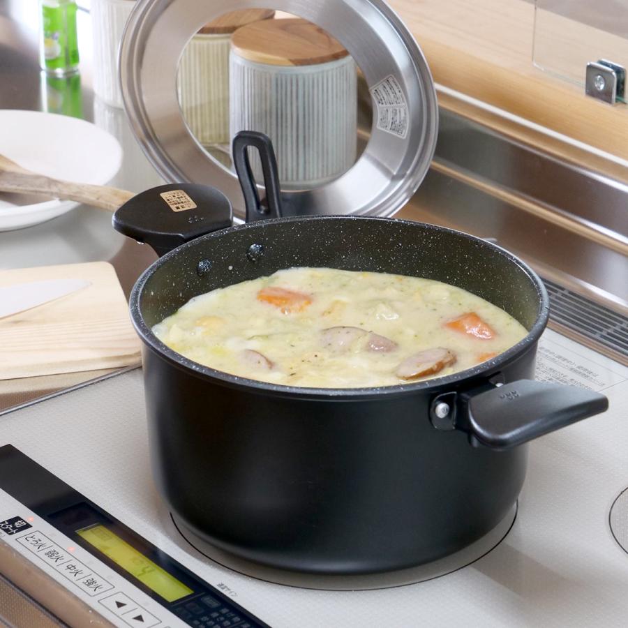 貝印 両手鍋 22cm とっても軽い両手鍋 IH対応 ガラス蓋付き （ ガス火
