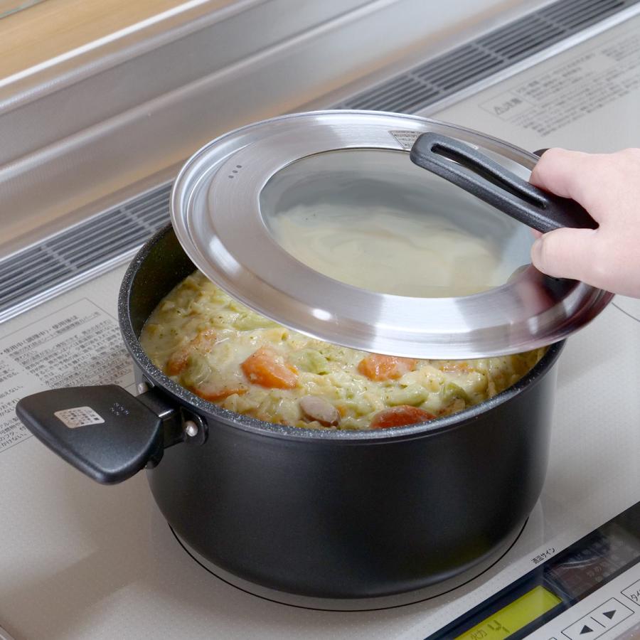 貝印 両手鍋 22cm とっても軽い両手鍋 IH対応 ガラス蓋付き （ ガス火