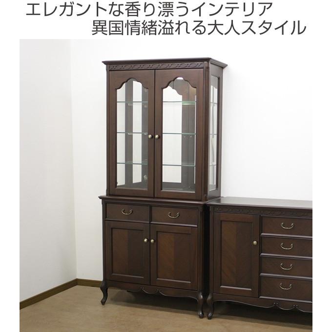 フランスアンティーク猫脚カップボード/木製キャビネット/チェスト(93-188) 食器棚 カップボード クラシック調 猫脚 フルール 約幅86cm （ 開梱