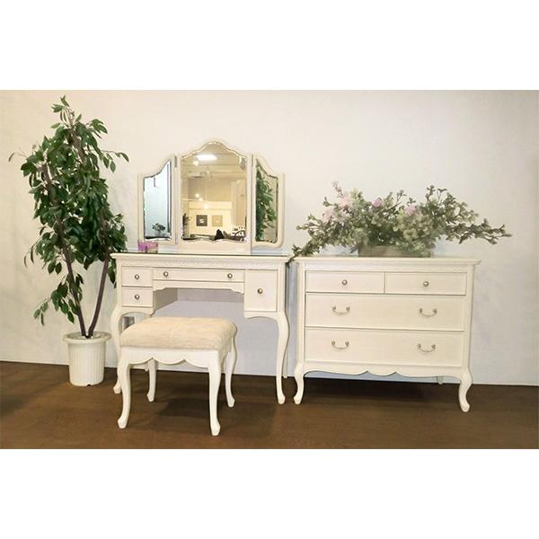ドレッサー 三面鏡 スツール付 クラシック調 猫脚 フルール 幅90cm