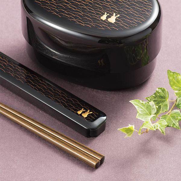 箸・箸箱セット 黒 地紋うさぎ （ お箸 箸箱セット 日本製 ） : お弁当