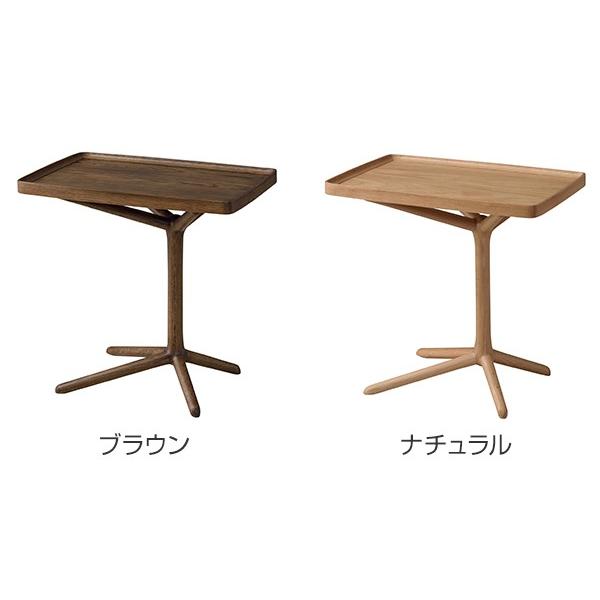 サイドテーブル 2WAY 天然木 幅54cm （ トレイ 高さ調節 木製 机 ）
