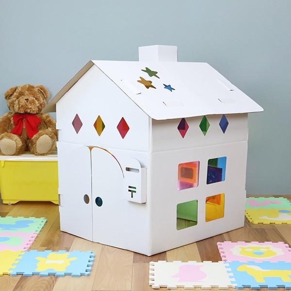 ダンボール 家 ハウス ダンボールハウス 白 ステンドグラス 子供 おままごと 秘密基地 おもちゃ こども 段ボール 工作