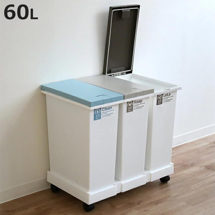 新輝合成 ゴミ箱 60L 3分別 台座付タッチペール パッキン付 （ ごみ箱