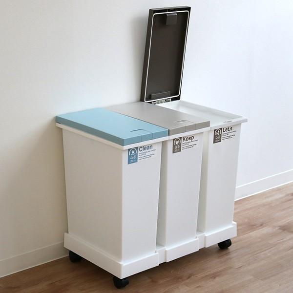 新輝合成 ゴミ箱 60L 3分別 台座付タッチペール パッキン付 （ ごみ箱