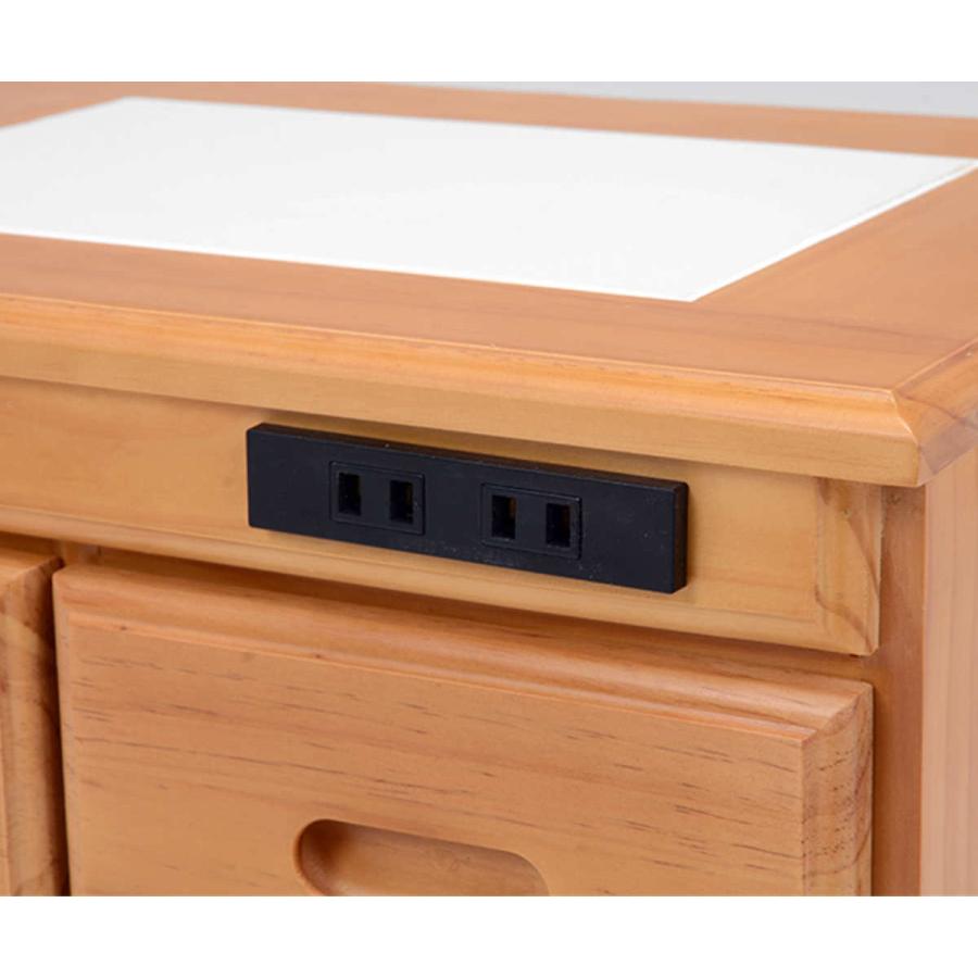 キッチンカウンター 天然木 タイル天板 キャスター付 幅69cm