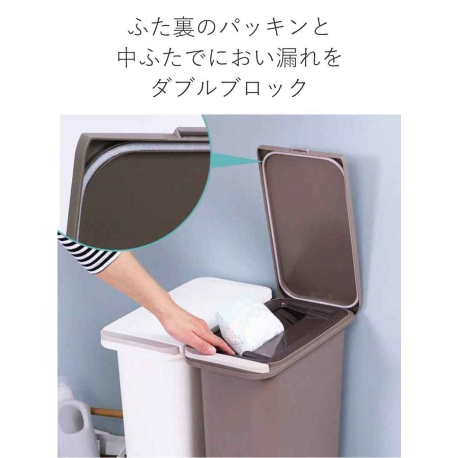 ゴミ箱 中フタ付き 21L パッキン付き 開けても防臭 スリム （ ごみ箱 21リットル 臭わない 中蓋 プッシュ ふた付き パッキン おむつ 介護用 縦型 省スペース ）｜colorfulbox｜08